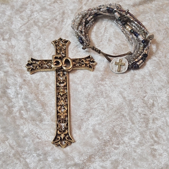 Prayer Bracelet 7.5 in & 50 year Anniversary Gold Tone Cross Book Mark - Picture 6 of 8